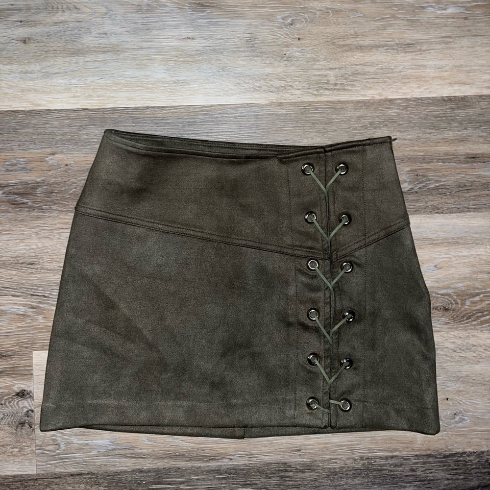 Olive green suede mini skirt size M